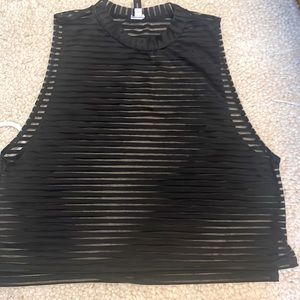 Black mesh striped crop